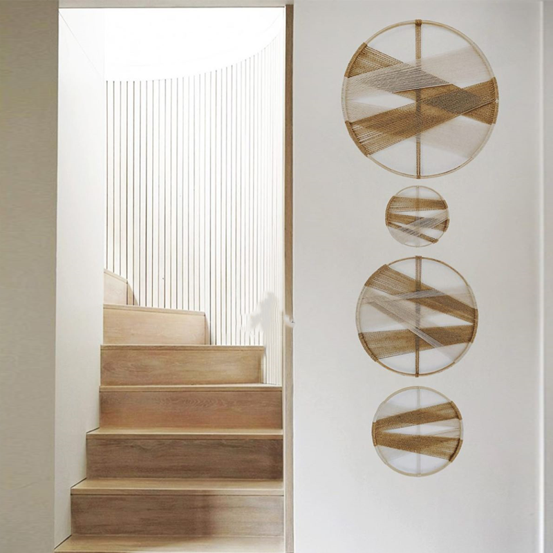 Bamboo Linen Woven Round Wall Decor Tapestry