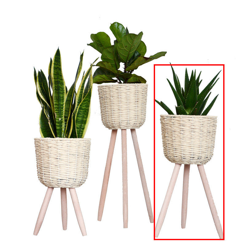 Flower Basket Rattan Simple Balcony Flower Stand Floor-standing