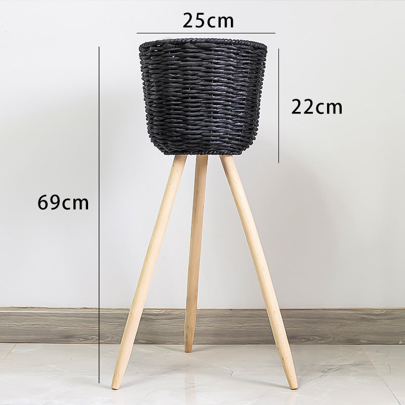 Flower Basket Rattan Simple Balcony Flower Stand Floor-standing