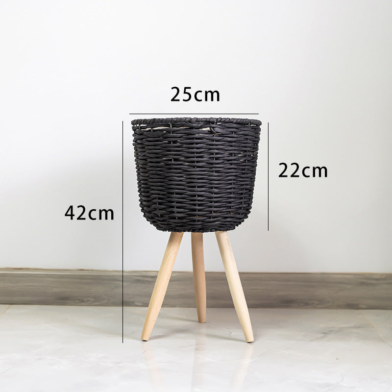 Flower Basket Rattan Simple Balcony Flower Stand Floor-standing