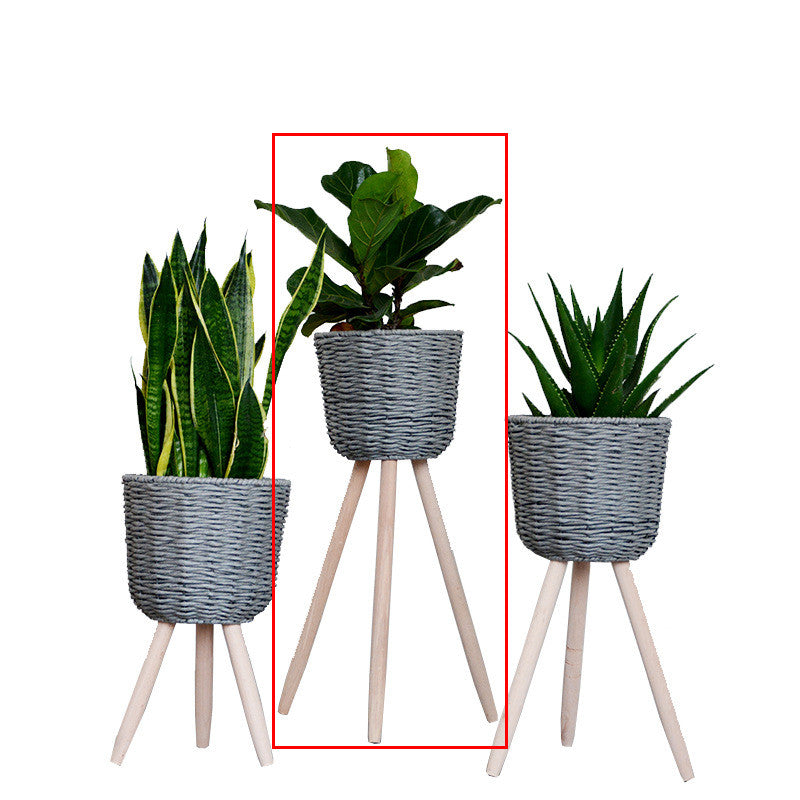 Flower Basket Rattan Simple Balcony Flower Stand Floor-standing