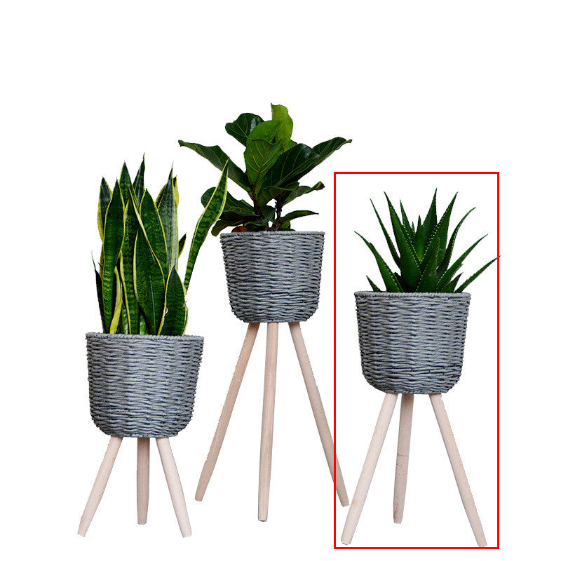 Flower Basket Rattan Simple Balcony Flower Stand Floor-standing