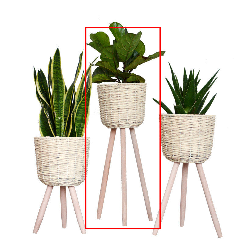 Flower Basket Rattan Simple Balcony Flower Stand Floor-standing