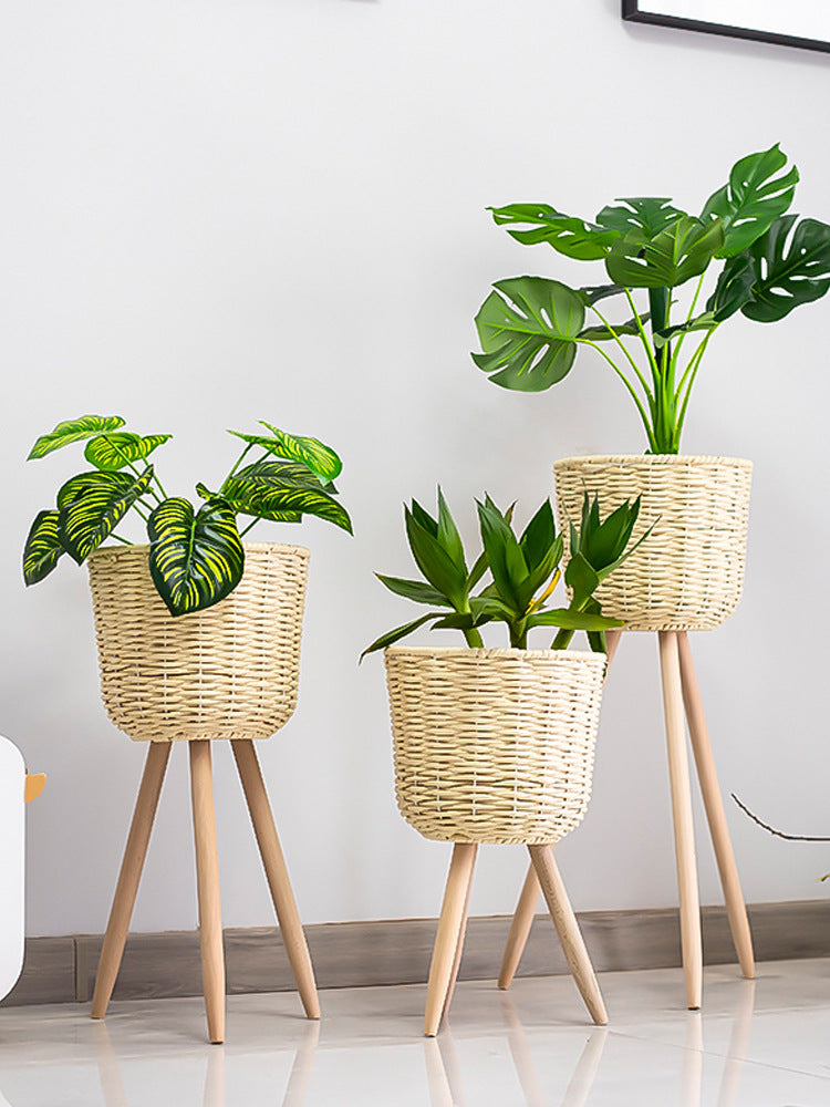 Flower Basket Rattan Simple Balcony Flower Stand Floor-standing