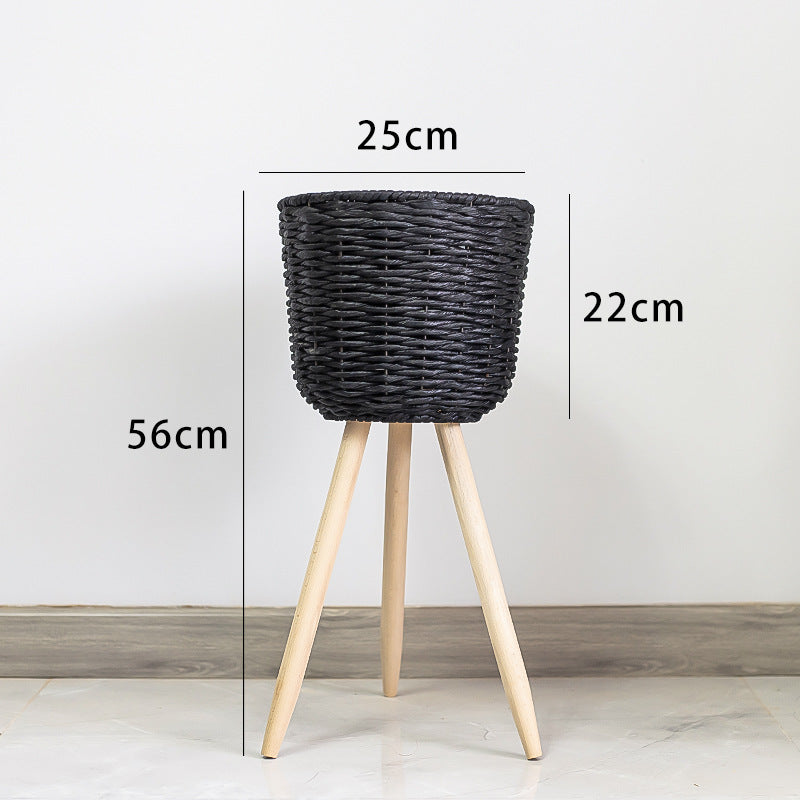 Flower Basket Rattan Simple Balcony Flower Stand Floor-standing