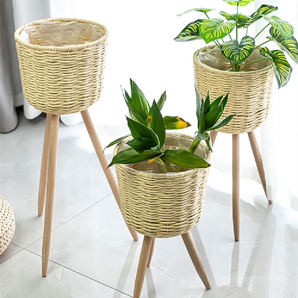 Flower Basket Rattan Simple Balcony Flower Stand Floor-standing