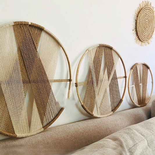 Bamboo Linen Woven Round Wall Decor Tapestry